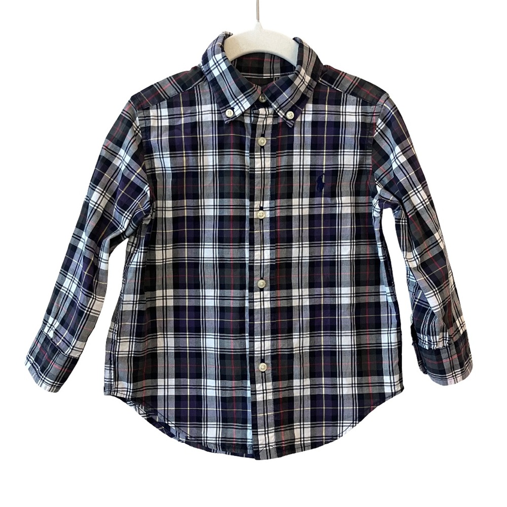 Ralph Lauren Toddler Boy Oxford Button Down Polo Shirt Plaid 2T - Picture 2 of 9